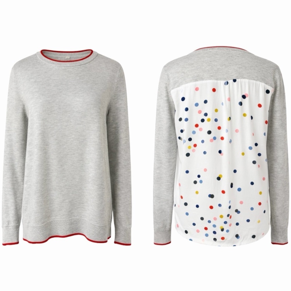Boden Gray Wool Blend Sweater w/ Polka Dot Viscose Back Panel Size Medium